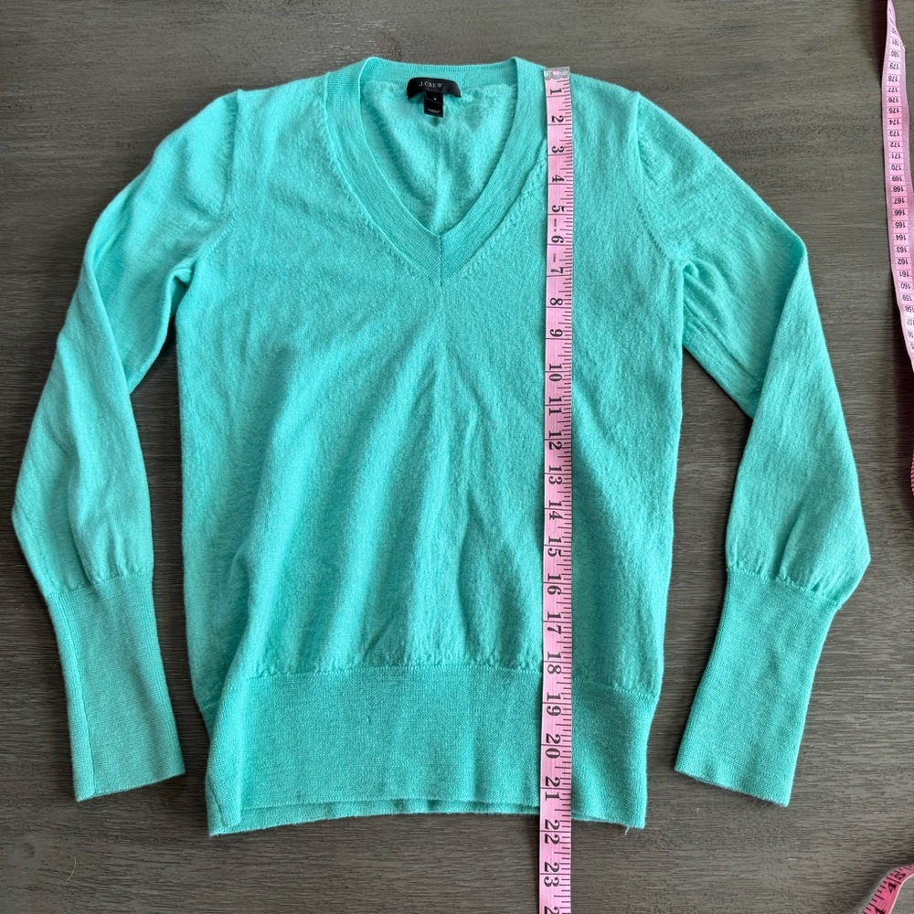 J. Crew Merino Wool V Neck Blue Teal Long Sleeve Sweater S - Picture 10 of 10